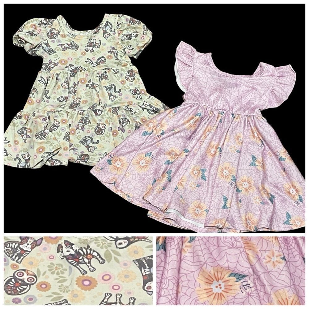 Dot Dot Smile 2 Halloween Theme Twirl and Tiered Dresses Lavender Sage 12-24 mos